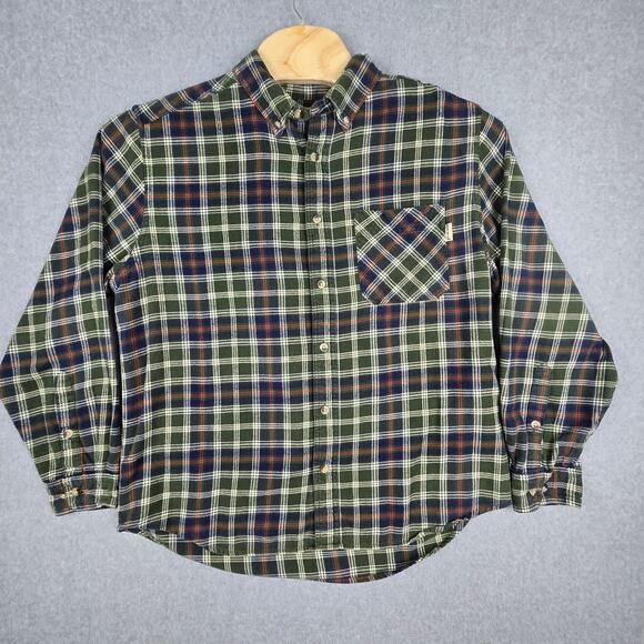 Woolrich Mens Large Green Red Blue Long Sleeve Flannel Plaid Button Down - Picture 1 of 12